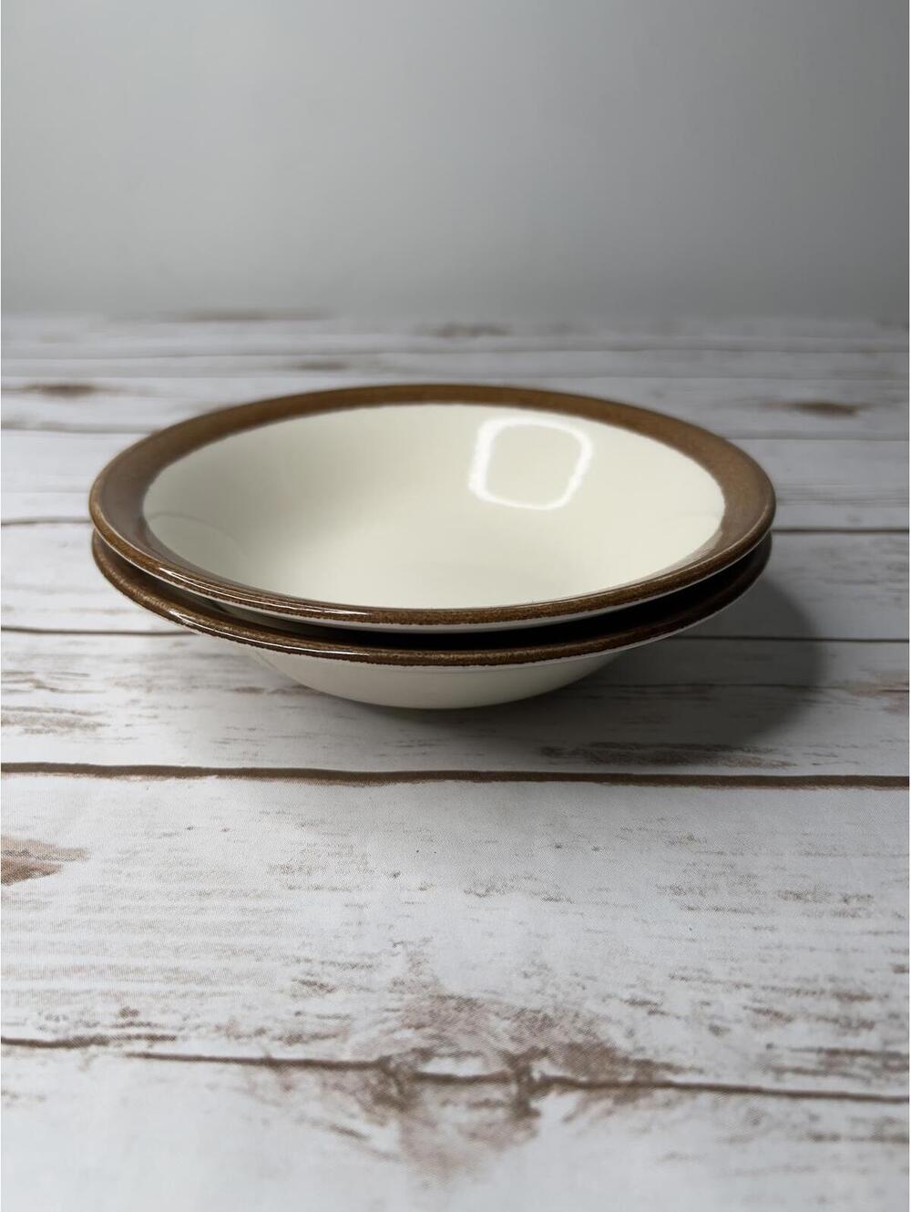 Denby Truffle Wide Rimmed Ceramic Bowls with Brown Rim‎